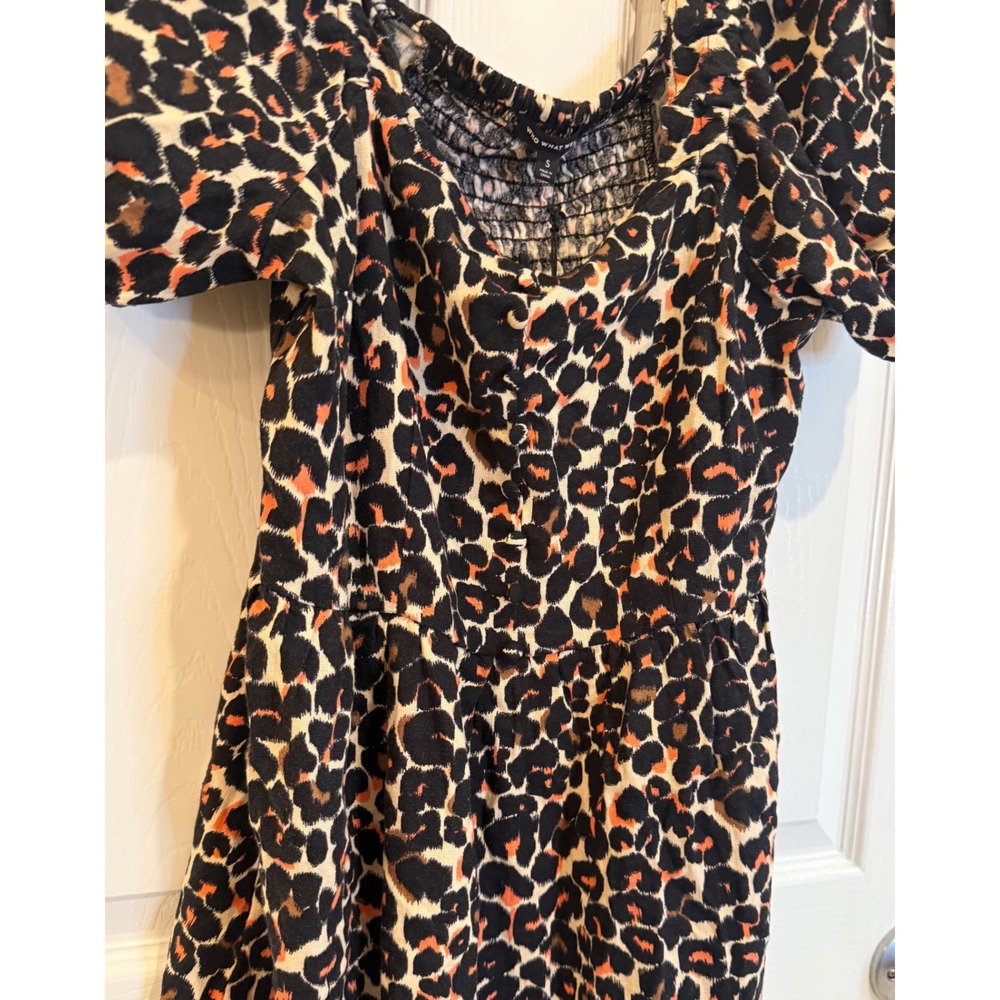 Who What Wear Mini Dress Leopard Print Short Sleeve Smocked Casual S
